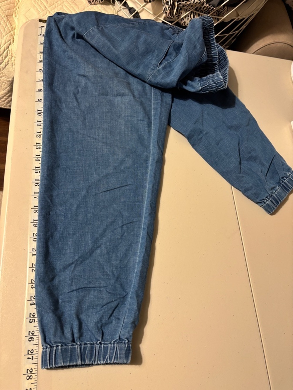 Oat New York Indigo Chambray Denim Joggers Size Medium Model Off Duty Soft Drape - Picture 8 of 12